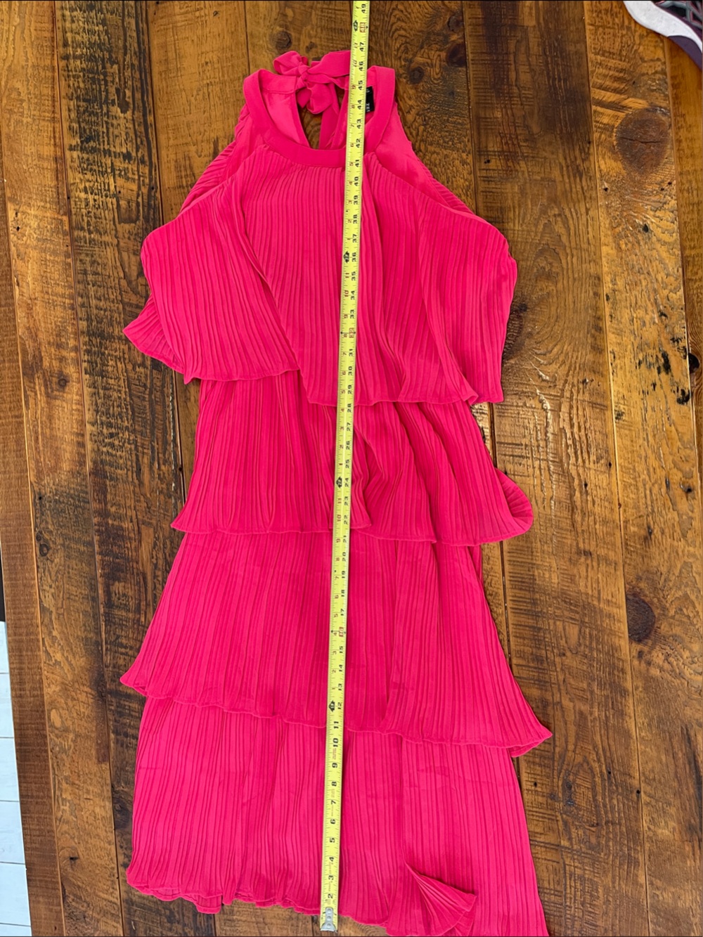 Zesica Bright Pink Pleated Tiered Halter Dress XL - Picture 3 of 6